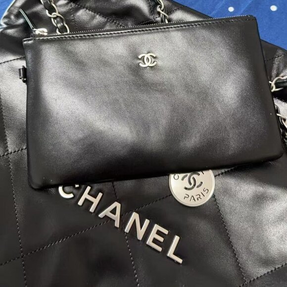 Shiny Calfskin Quilted Mini Chanel 22 Black Silver - Picture 1 of 16